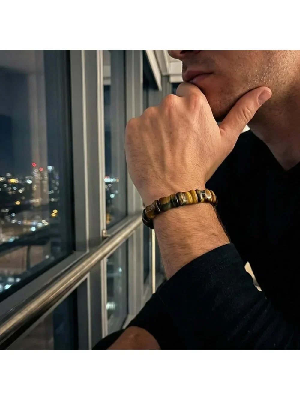 Adjustable Tiger Eye Beaded Bracelet for Men - Yellow & Blue Stone Jewelry